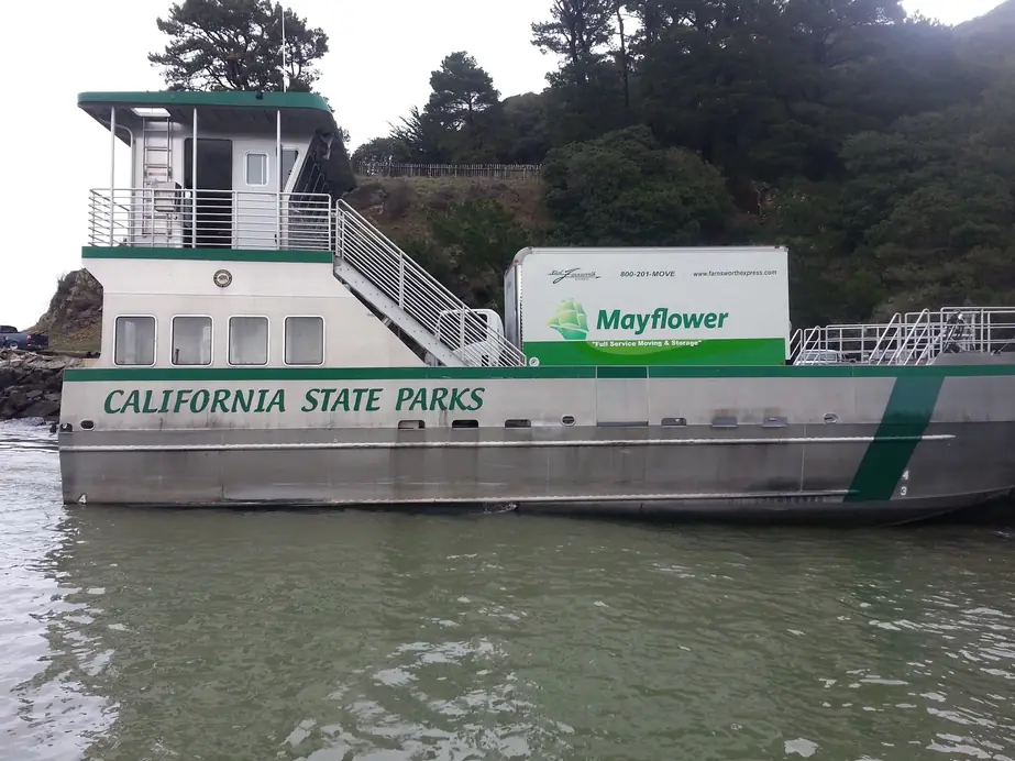 Mayflower box truck aboard a California State Parks vessel on the water